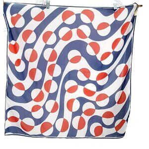 Vintage Square Scarf Red White Blue Patriotic‎ 26 X 26 Made in Japan Rolled Edge